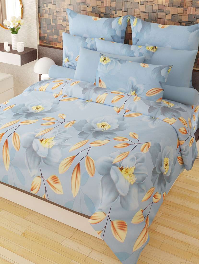 home candy vivid floral 3-d double bed sheet with 2 pillow covers