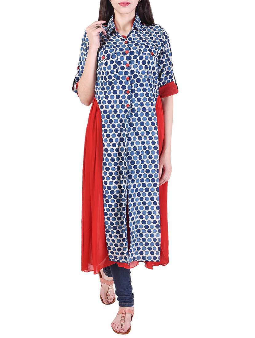 pink lemon blue & red two piece layered kurta