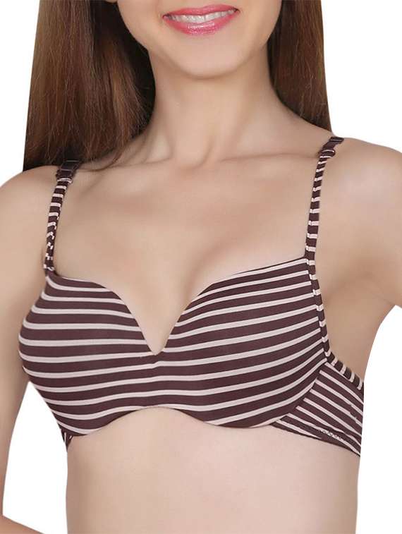 striped brown push up bra