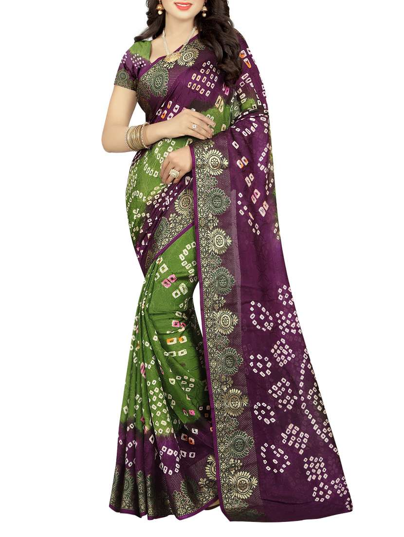 Green bandhani saree with blouse