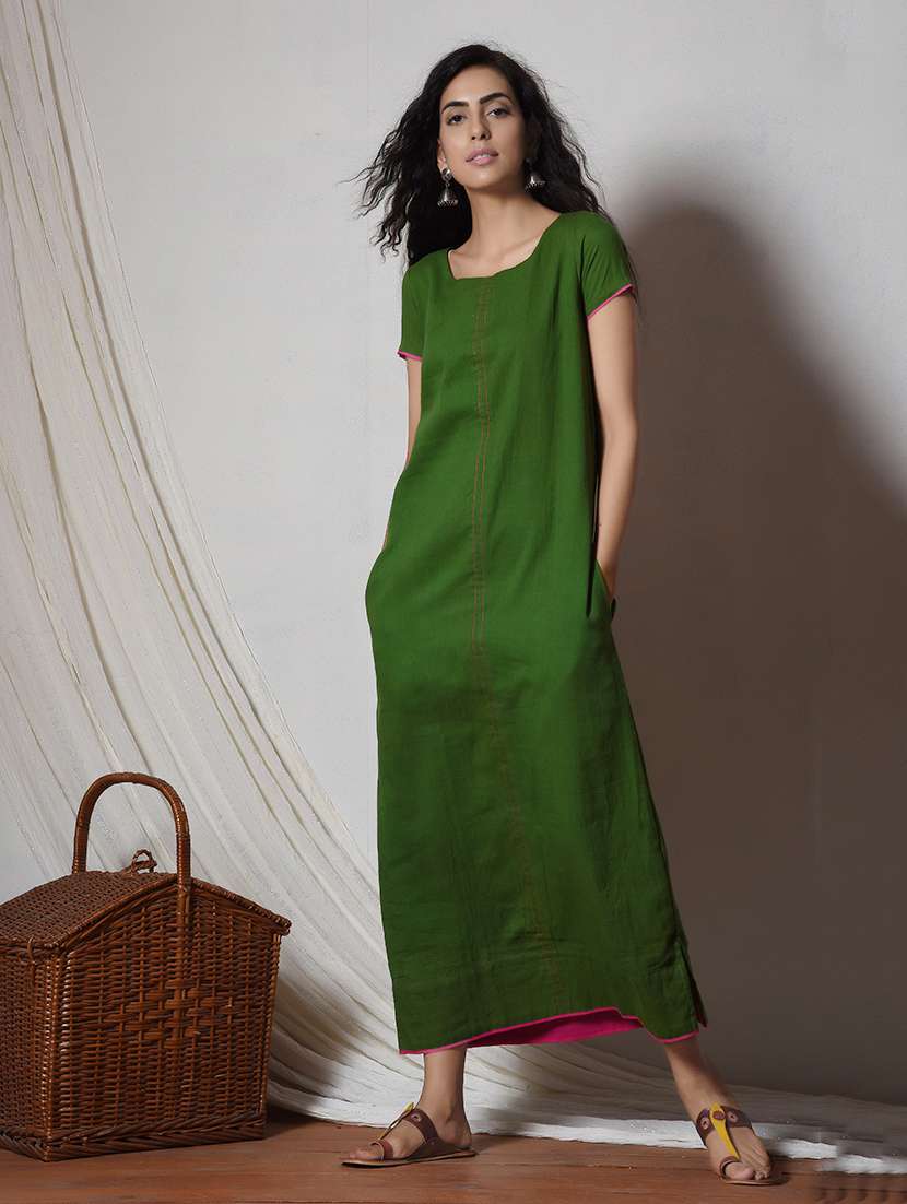 green cotton a-line kurta
