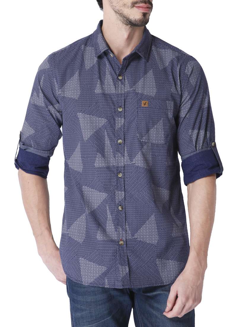 navy blue cotton casual shirt