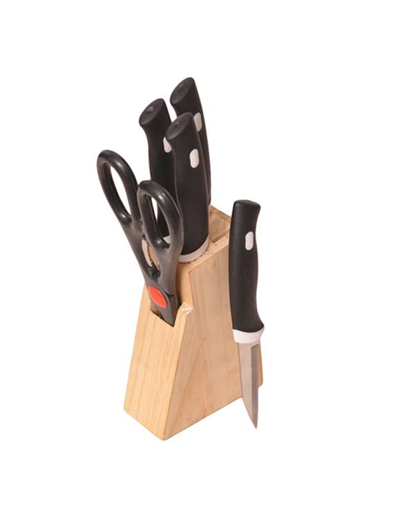 wooden block black knife set & scissor set of 5