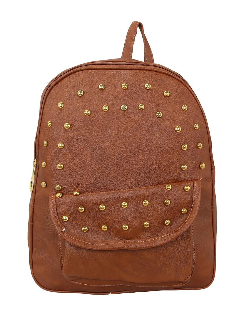 brown leatherette fashion backpack - 14082319 - Zoom Image - 0