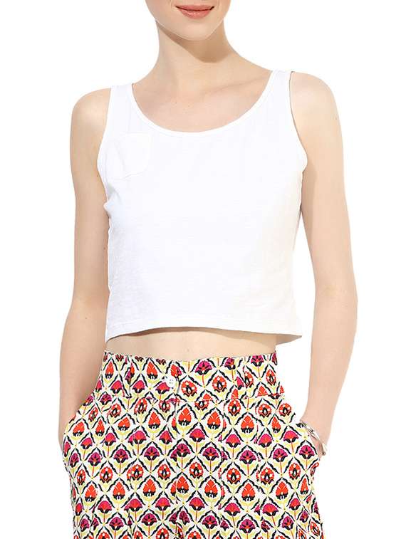 white cotton blend crop top - 14082601 - Zoom Image - 0