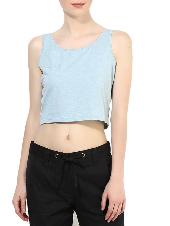 light blue cotton blend crop top - 14082602 -  Zoom Image - 0