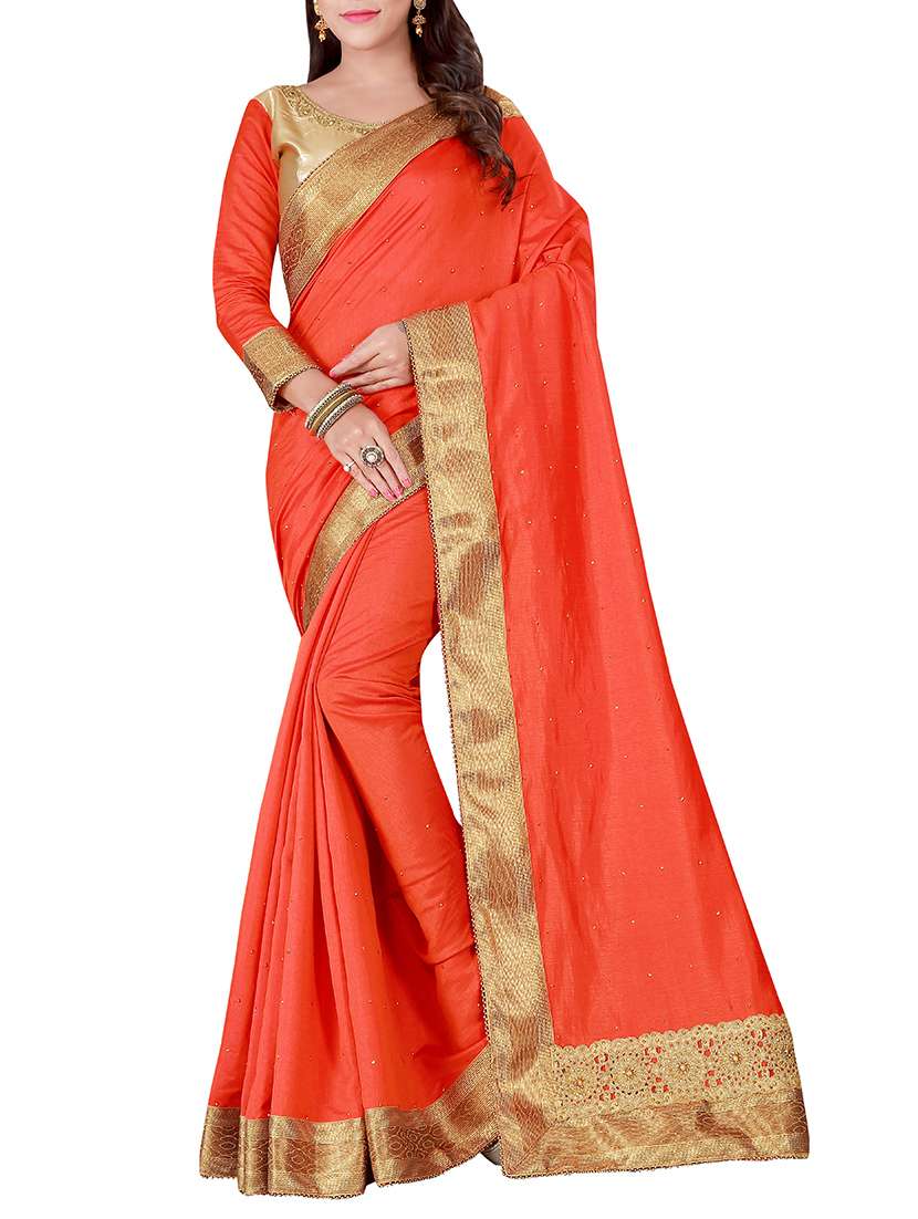orange satin bordered saree with blouse