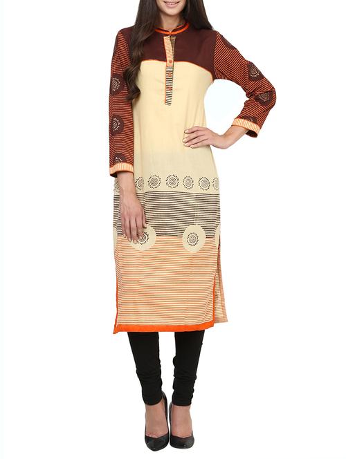 beige cotton straight kurta - 14087663 -  Standard Image - 0