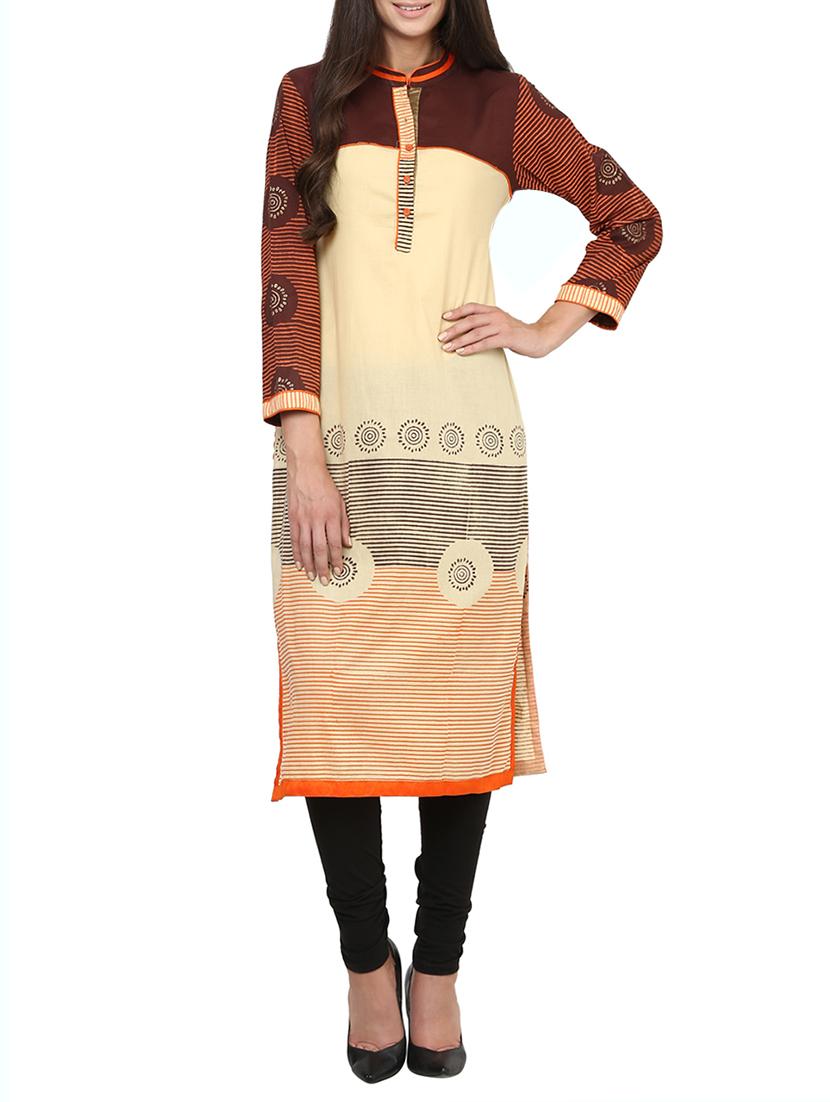 beige cotton straight kurta - 14087663 -  Zoom Image - 0