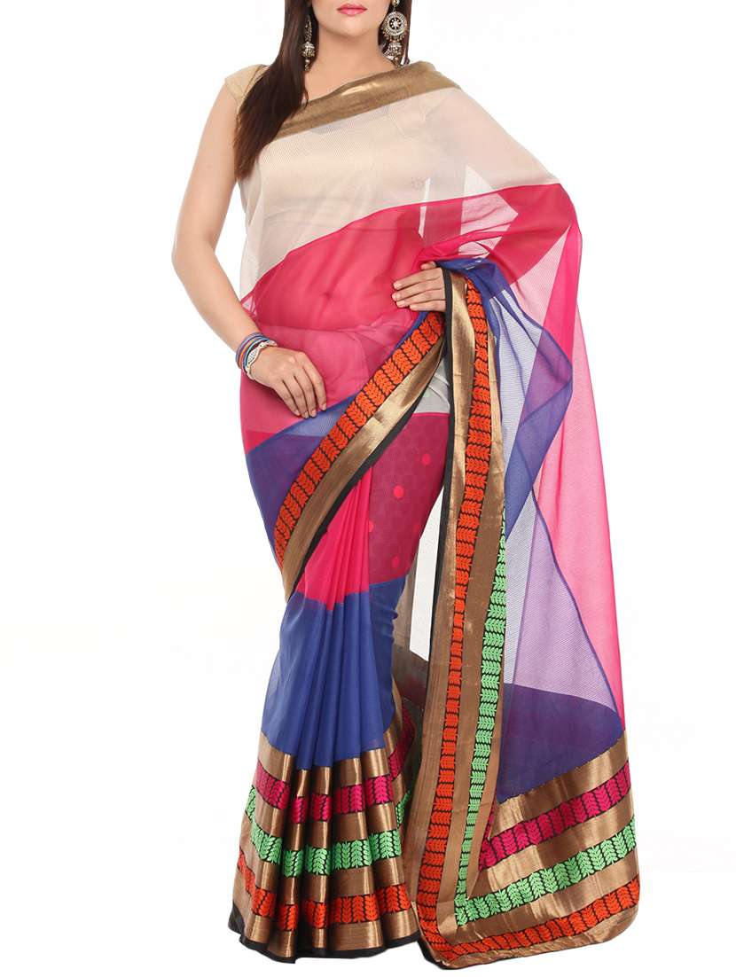 pink woven saree with blouse