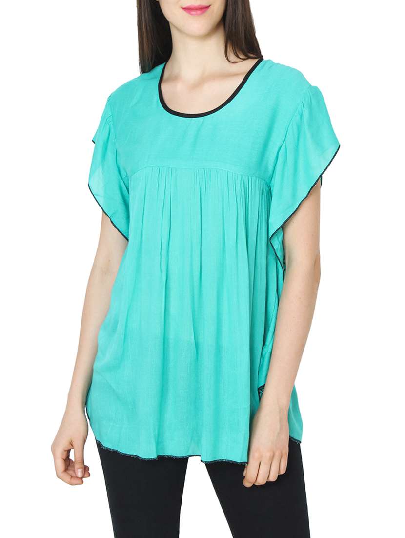 solid blue crepe top - 14093200 - Zoom Image - 0