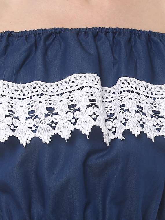 women solid lace detailed off shoulder dress - 14094285 - Standard Image - 3