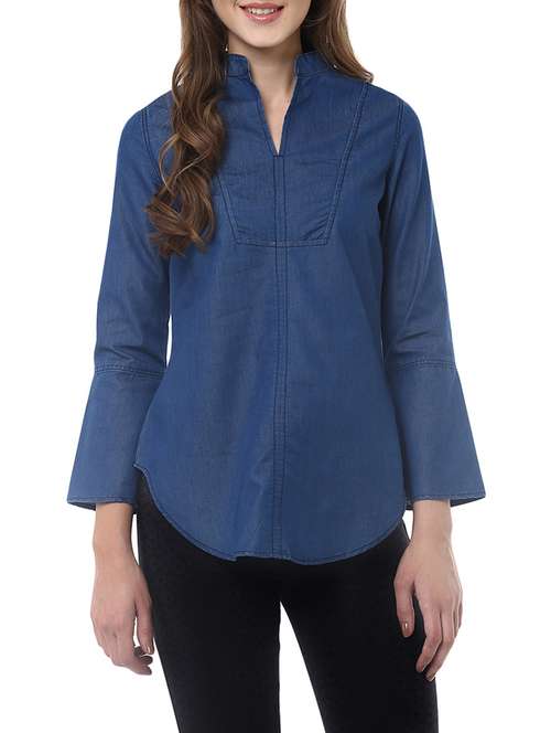 women's straight mandarin neck top - 14094361 -  Standard Image - 0