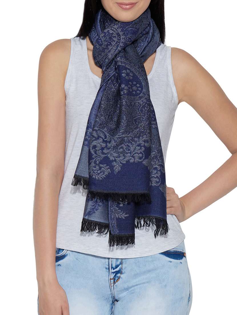 blue printed woollen stole