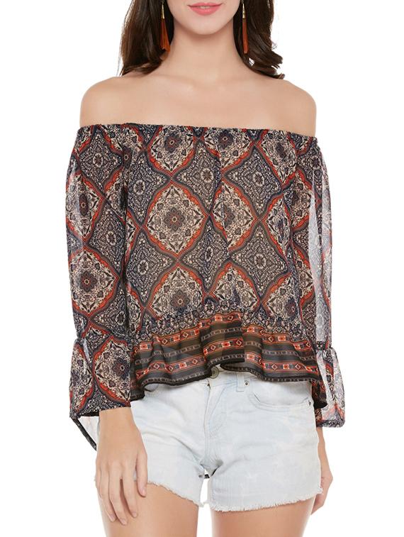grey printed ruffled top - 14096337 - Zoom Image - 0