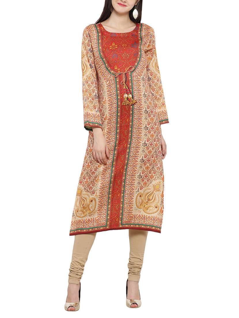 beige cotton straight kurta