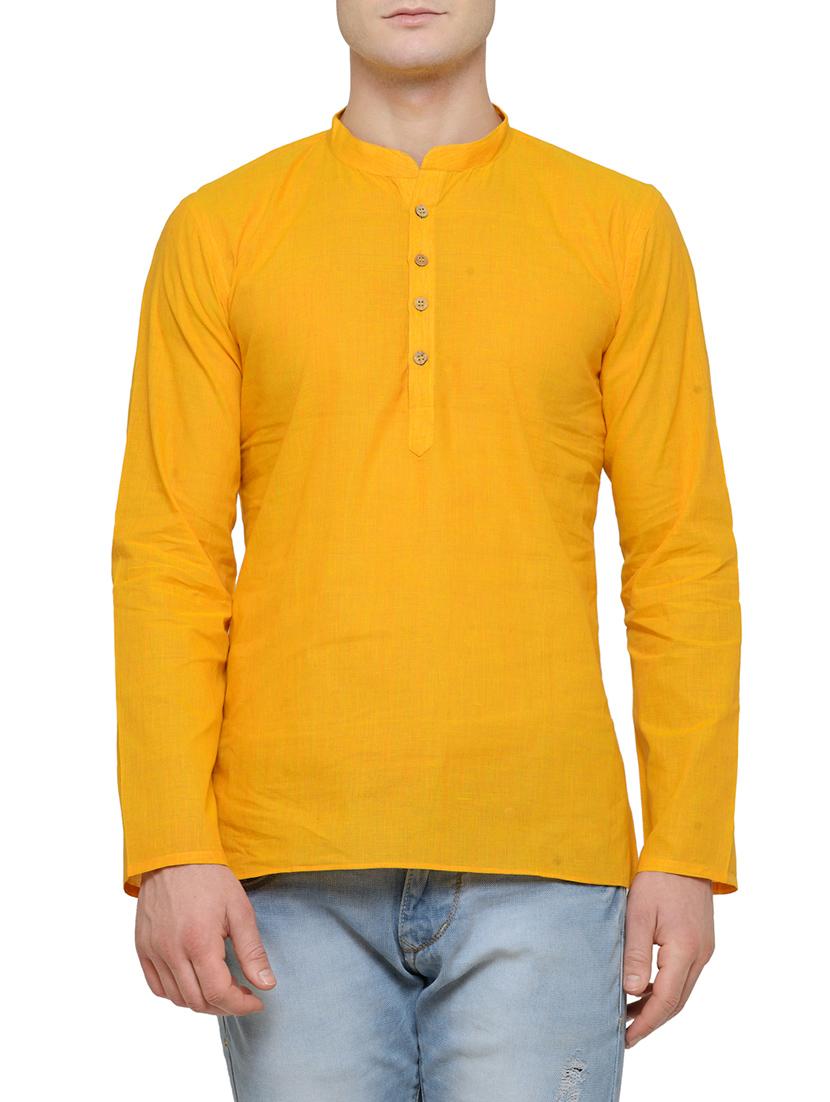 yellow cotton short kurta - 14099119 -  Zoom Image - 0