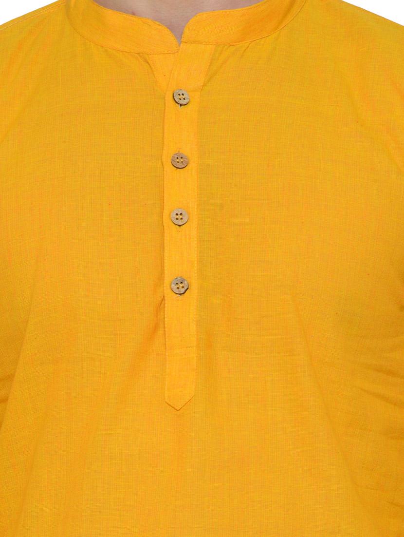 yellow cotton short kurta - 14099119 - Standard Image - 3