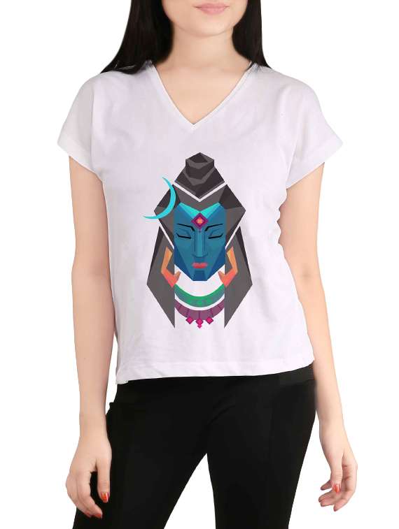 white printed casual tee