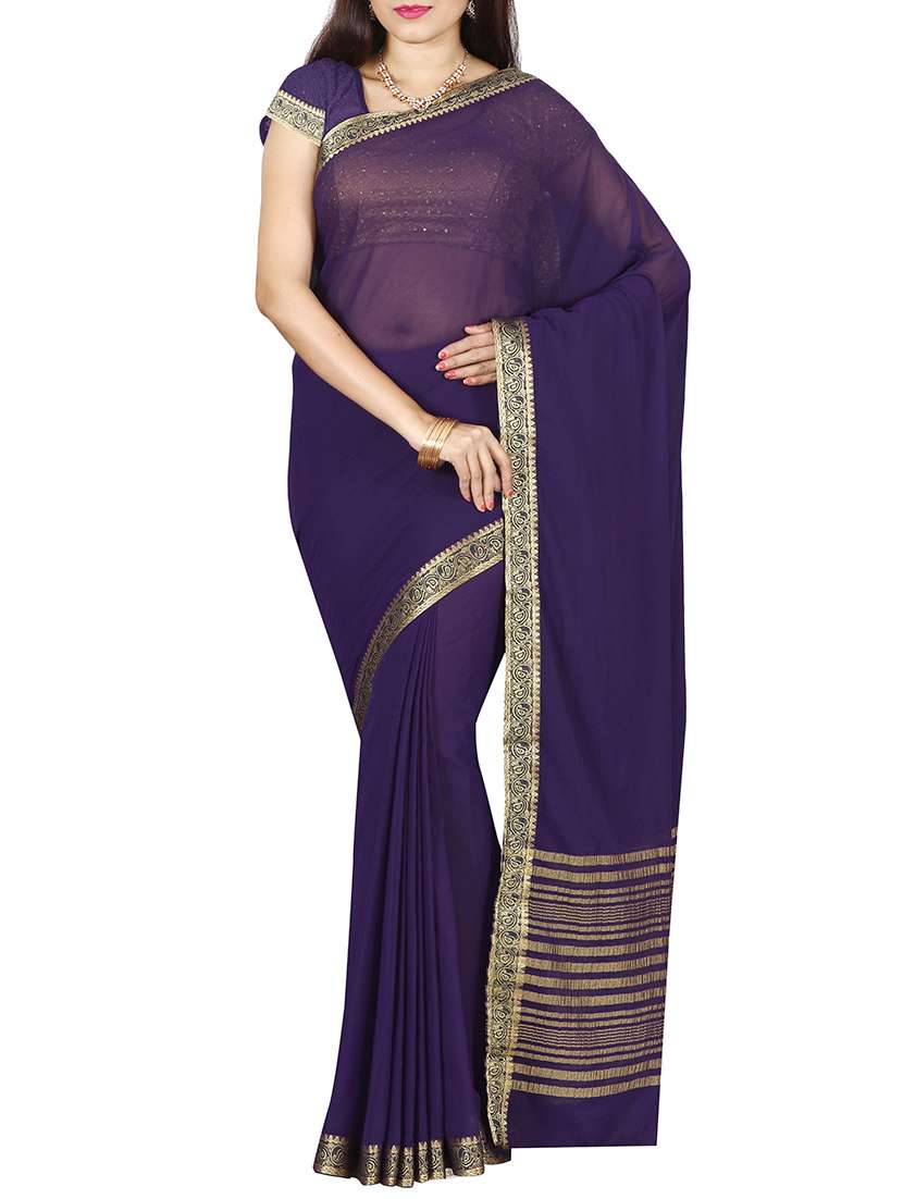 blue georgette bordered  saree with blouse