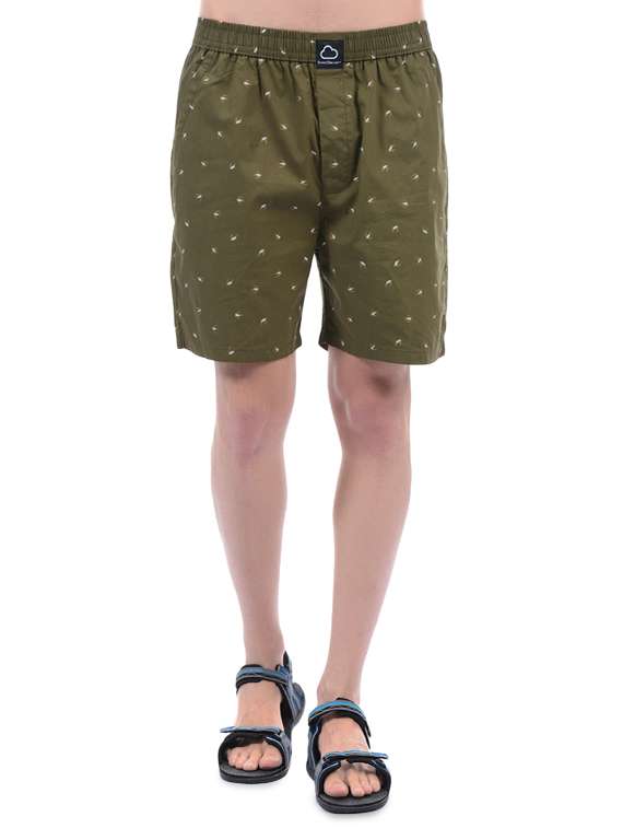 green printed boxer shorts with pockets 