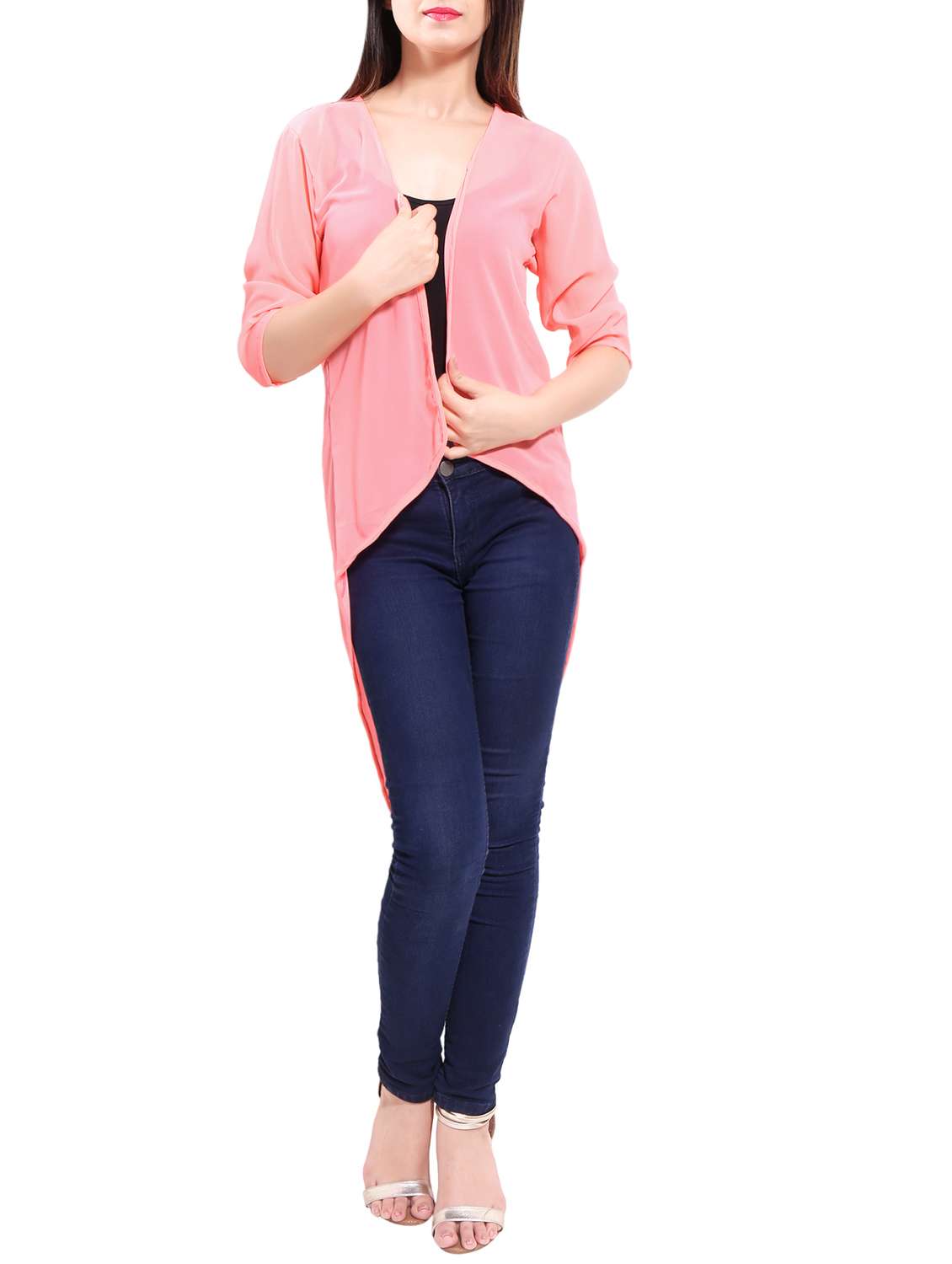 Buy online Light Pink Georgette Shrug from shrugs Jackets for