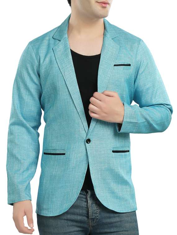 Buy online Light Blue Cotton Casual Blazer from Blazers for Men by
