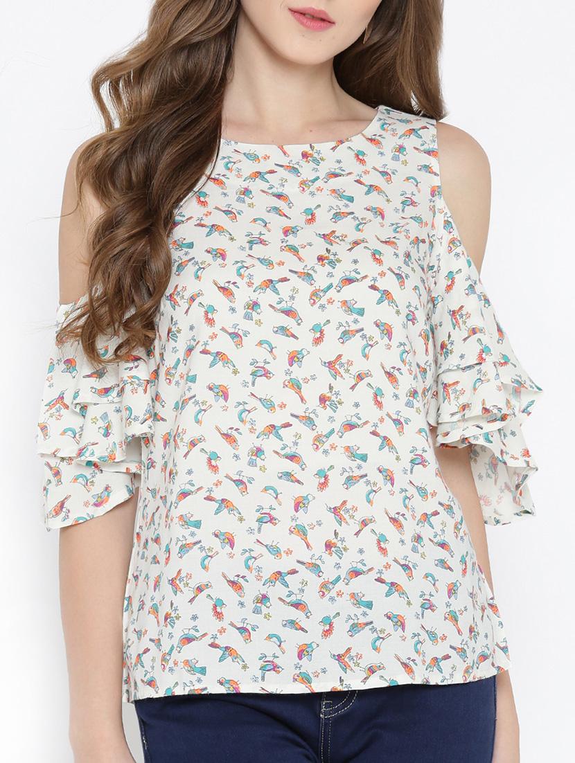 white printed viscose regular top - 14122925 -  Zoom Image - 0