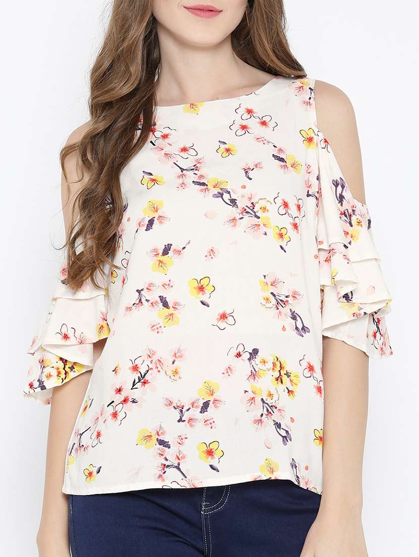 white floral printed viscose top