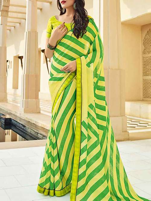 yellow georgette printed saree with blouse - 14123652 -  Standard Image - 0