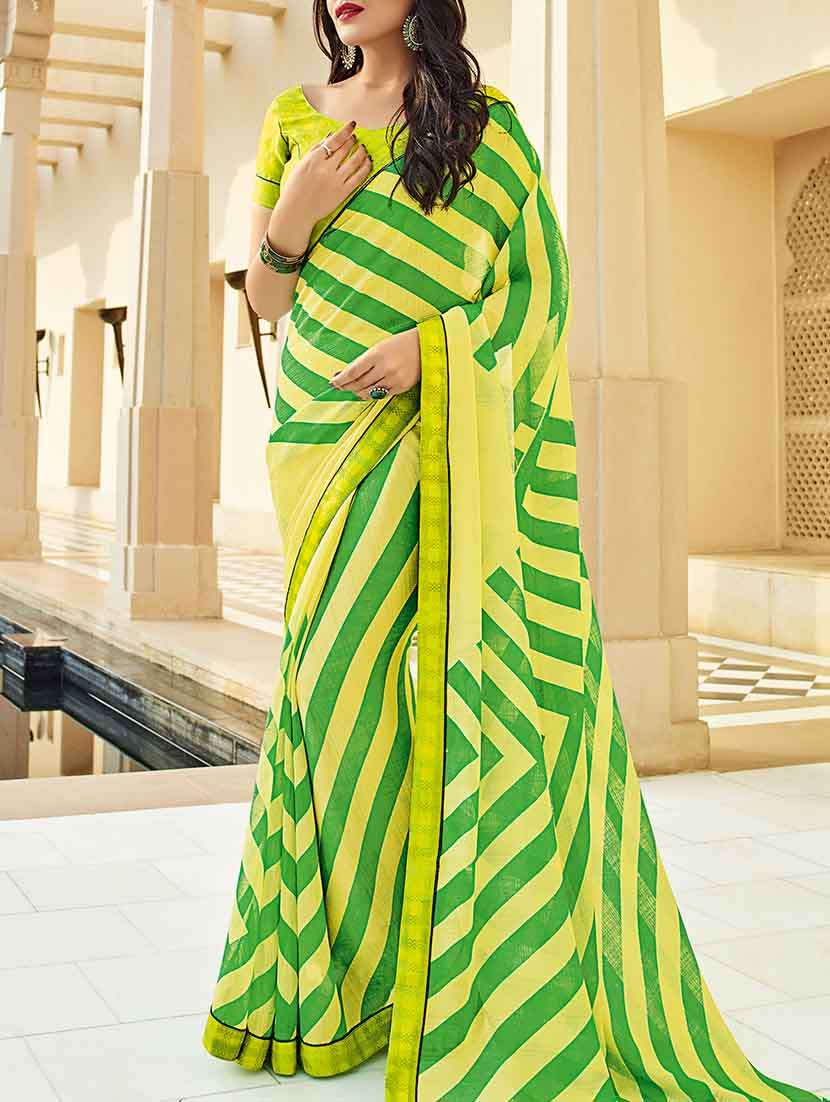 yellow georgette printed saree with blouse - 14123652 -  Zoom Image - 0