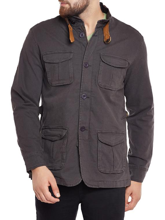 grey cotton casual jacket - 14127327 - Zoom Image - 0