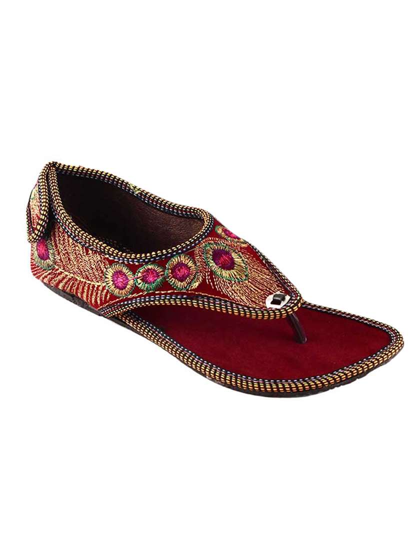 red fabric ethnic sandals