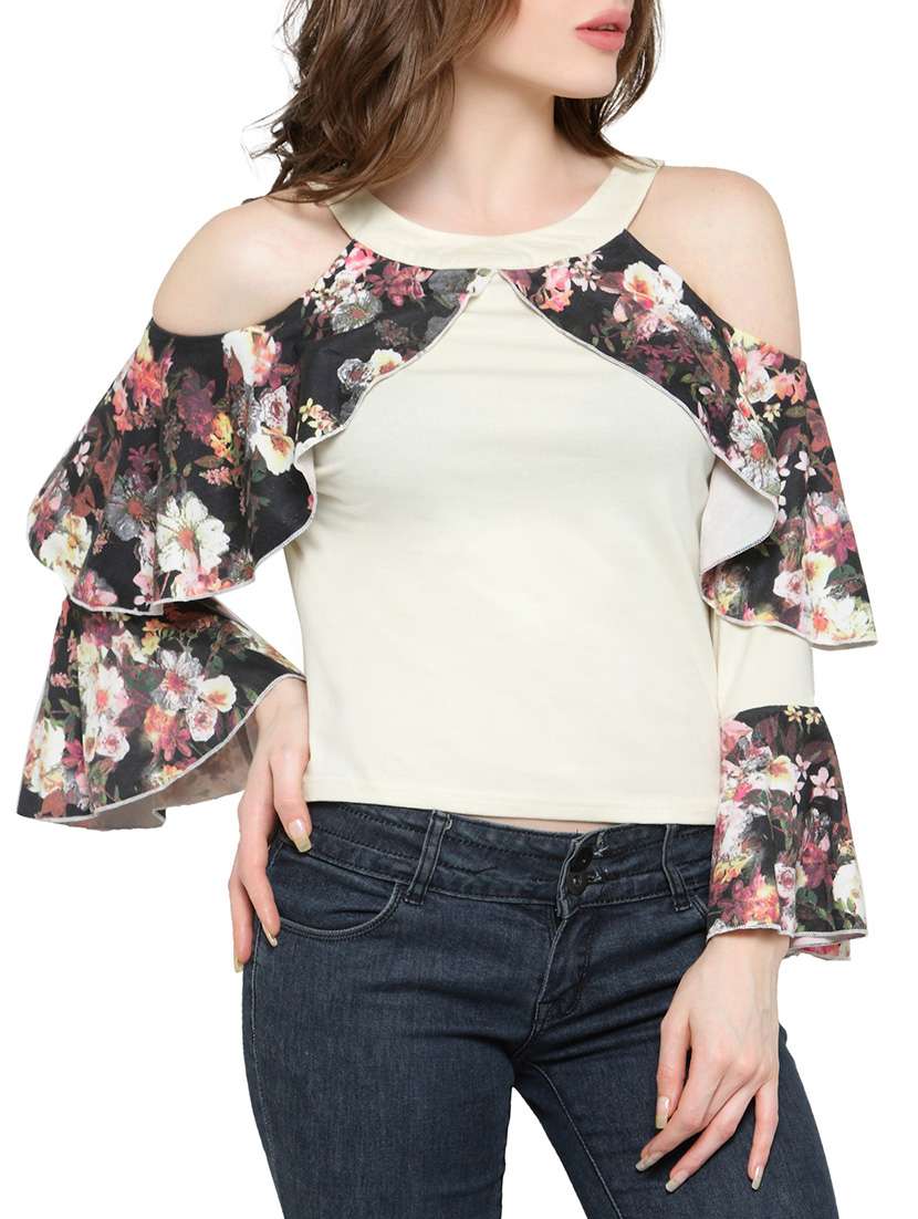 white cotton lycra ruffle top