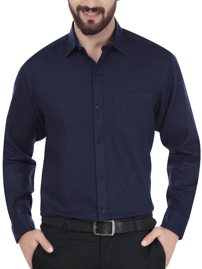 dark blue cotton casual shirt - 14129168 -  Zoom Image - 0