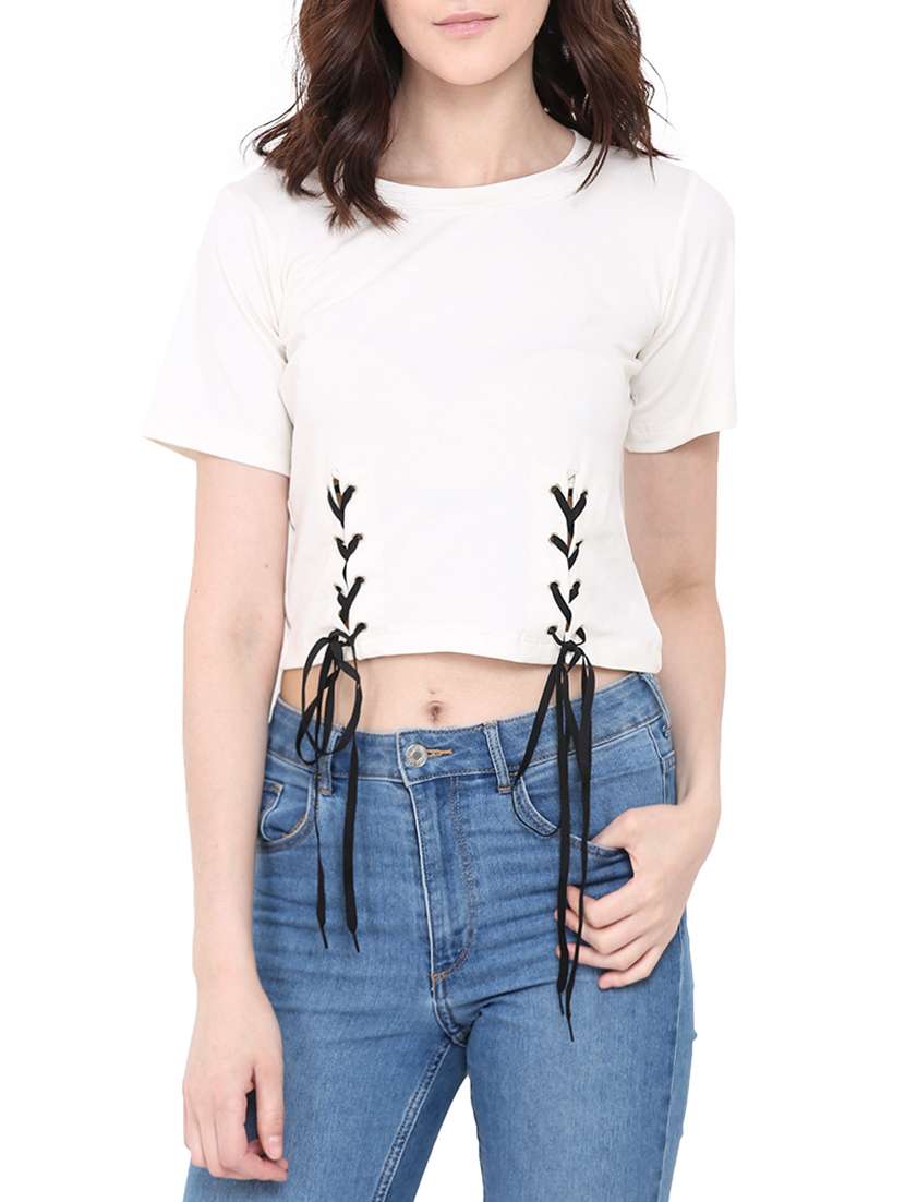 cream cotton crop top - 14129790 -  Zoom Image - 0