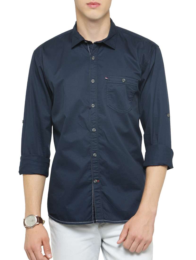 navy blue cotton casual shirt