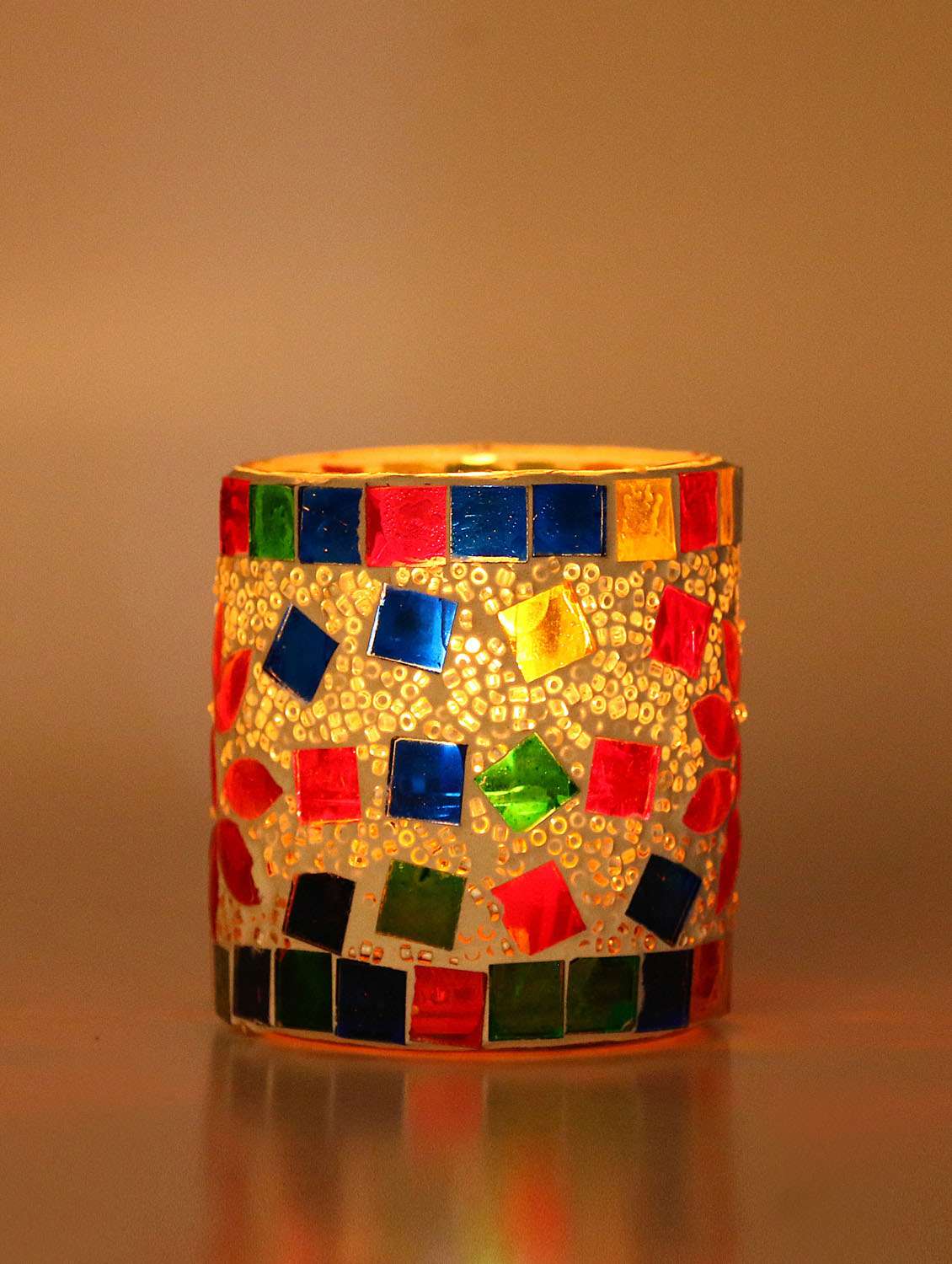New Trendy Tealight  Candle Holder Decorated With Colorful Chips & Beads