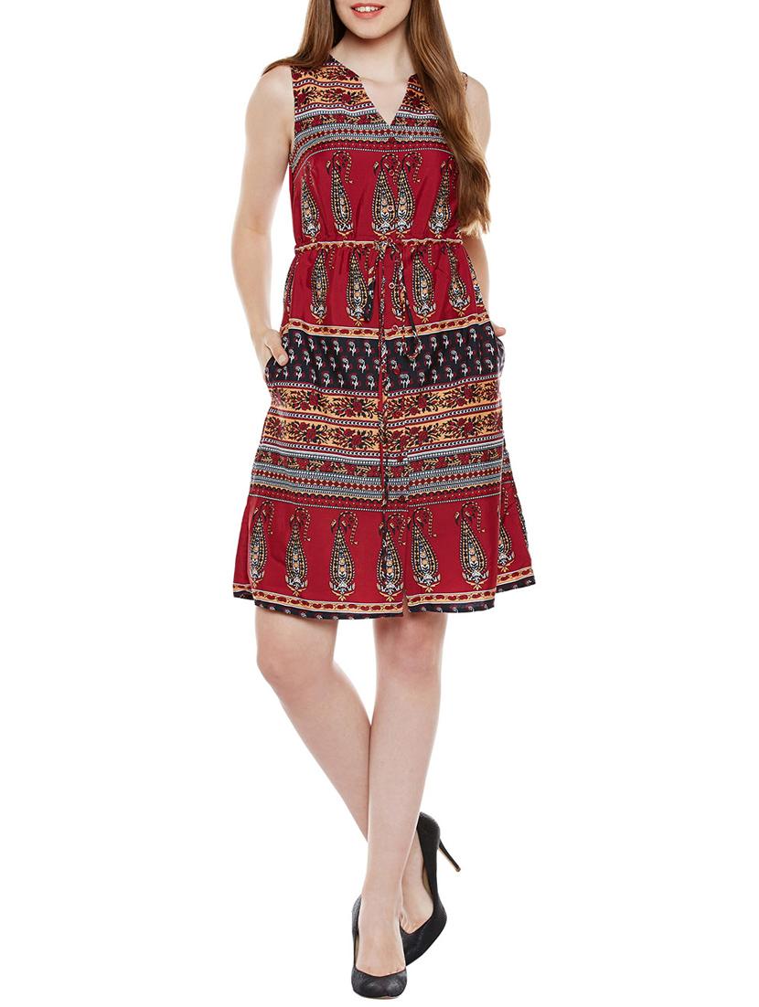 maroon a-line dress - 14137714 - Zoom Image - 0