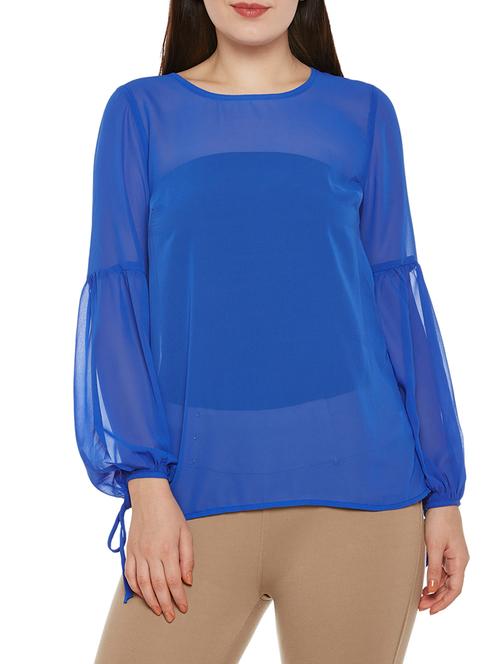 lantern sleeved sheer top - 14137761 - Standard Image - 0