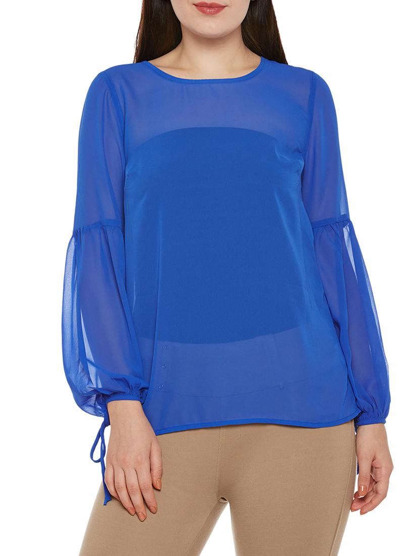 lantern sleeved sheer top - 14137761 - Zoom Image - 0