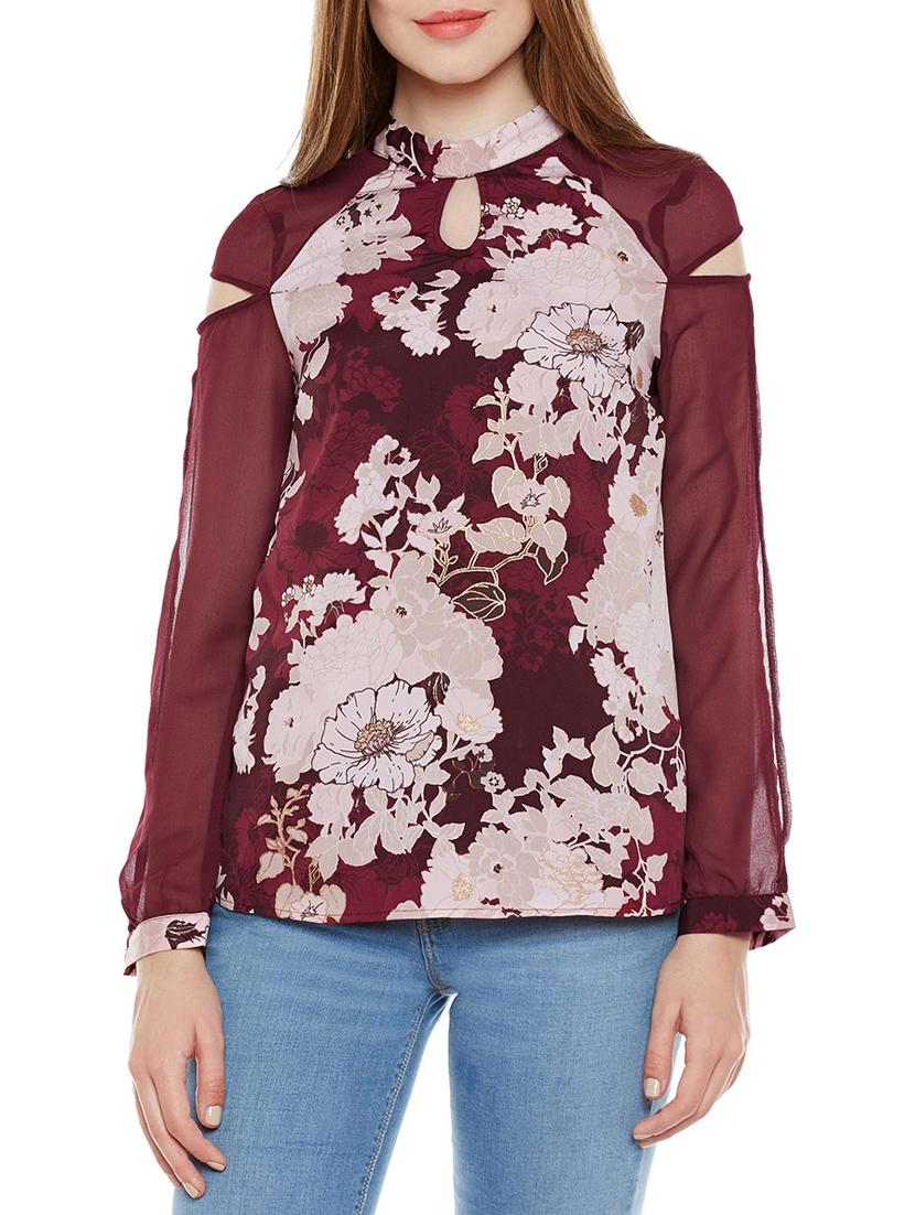 sheer paneled slit sleeved top