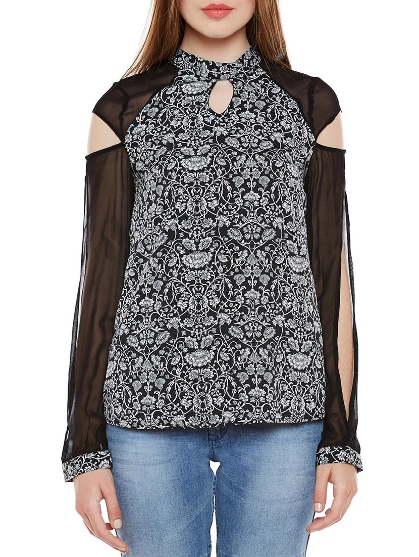 sheer paneled slit sleeved top - 14137785 -  Zoom Image - 0