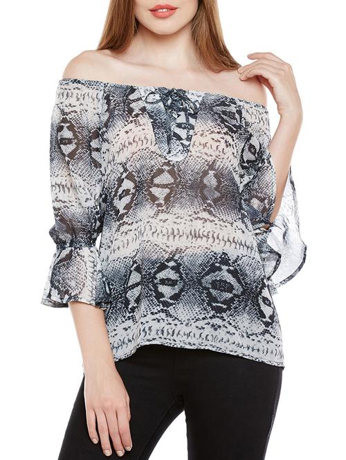 off shoulder animal print top - 14137795 - Standard Image - 0