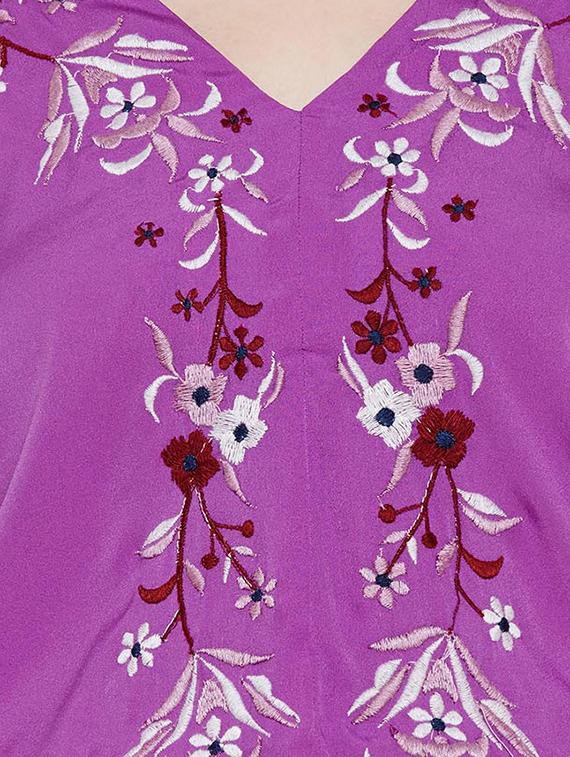 purple solid blouson tunic - 14137835 - Standard Image - 3