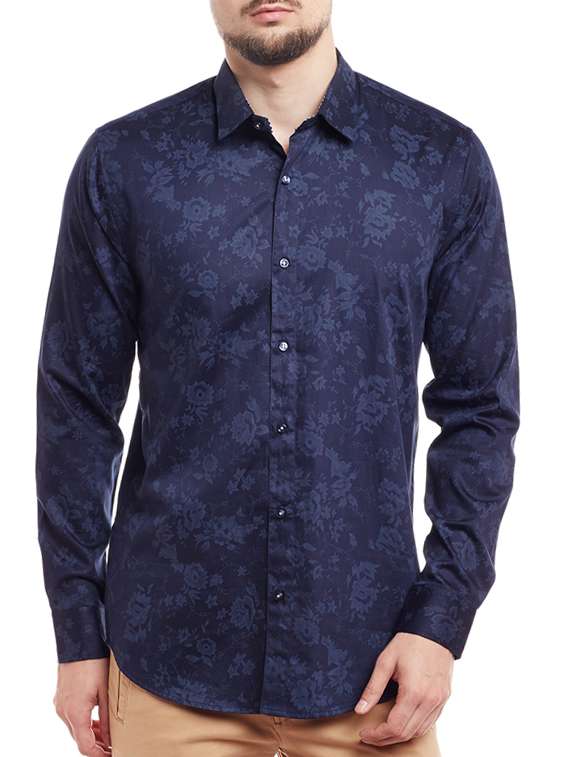 navy blue cotton casual shirt