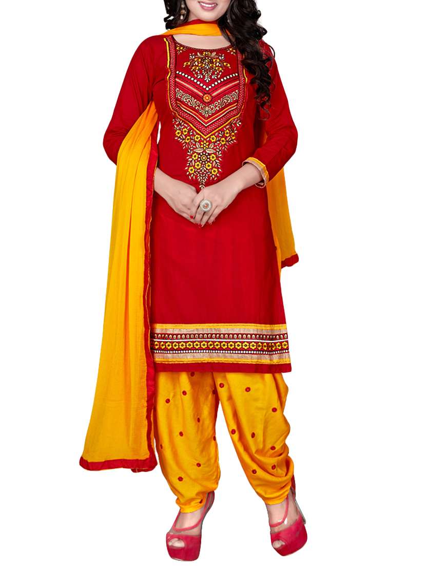 red unstitched patiyala suits dress material