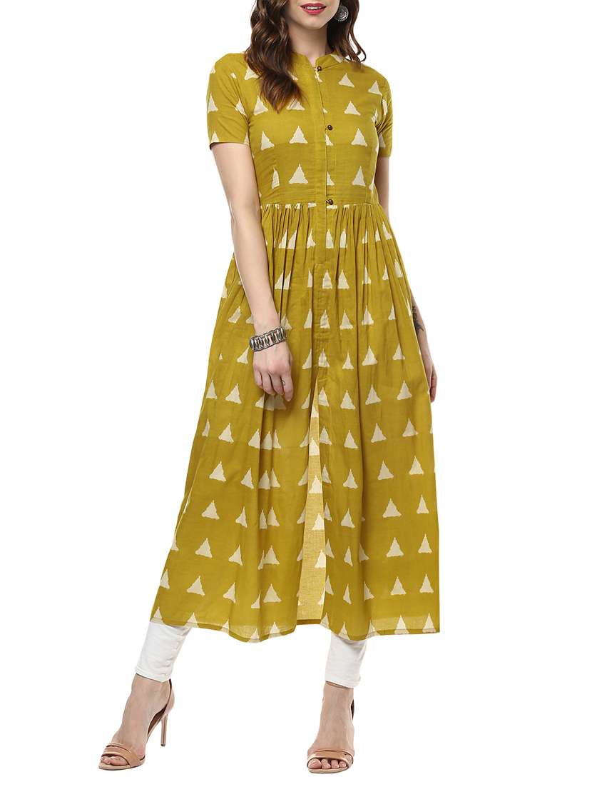 geometric printed high-slit kurta