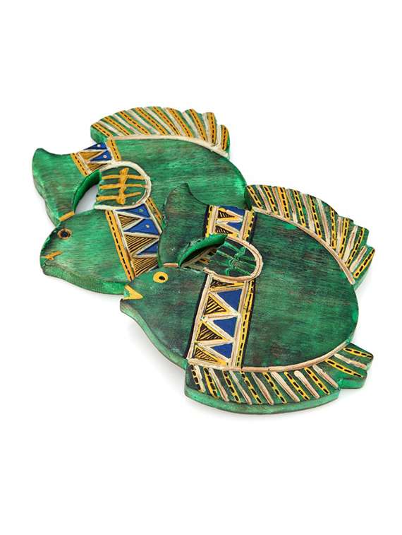 green fish shaped coasters set of 2