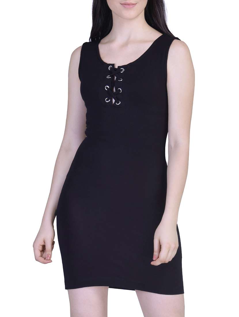 black viscose bodycon dress